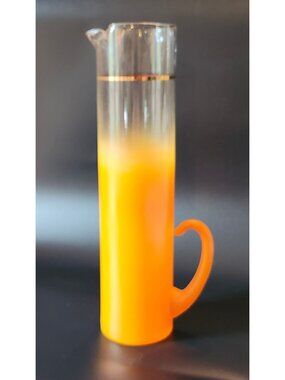 Vintage Blendo Orange Ombre Pitcher  Gold Rim And Ice Lip - Mid-Century Modern S